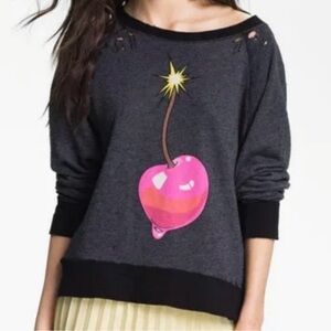 Wildfox Vintage Gray Sweatshirt with Cherry Bomb Graphic